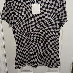 SHEIN Black and White Checkered Short Sleeve Tee